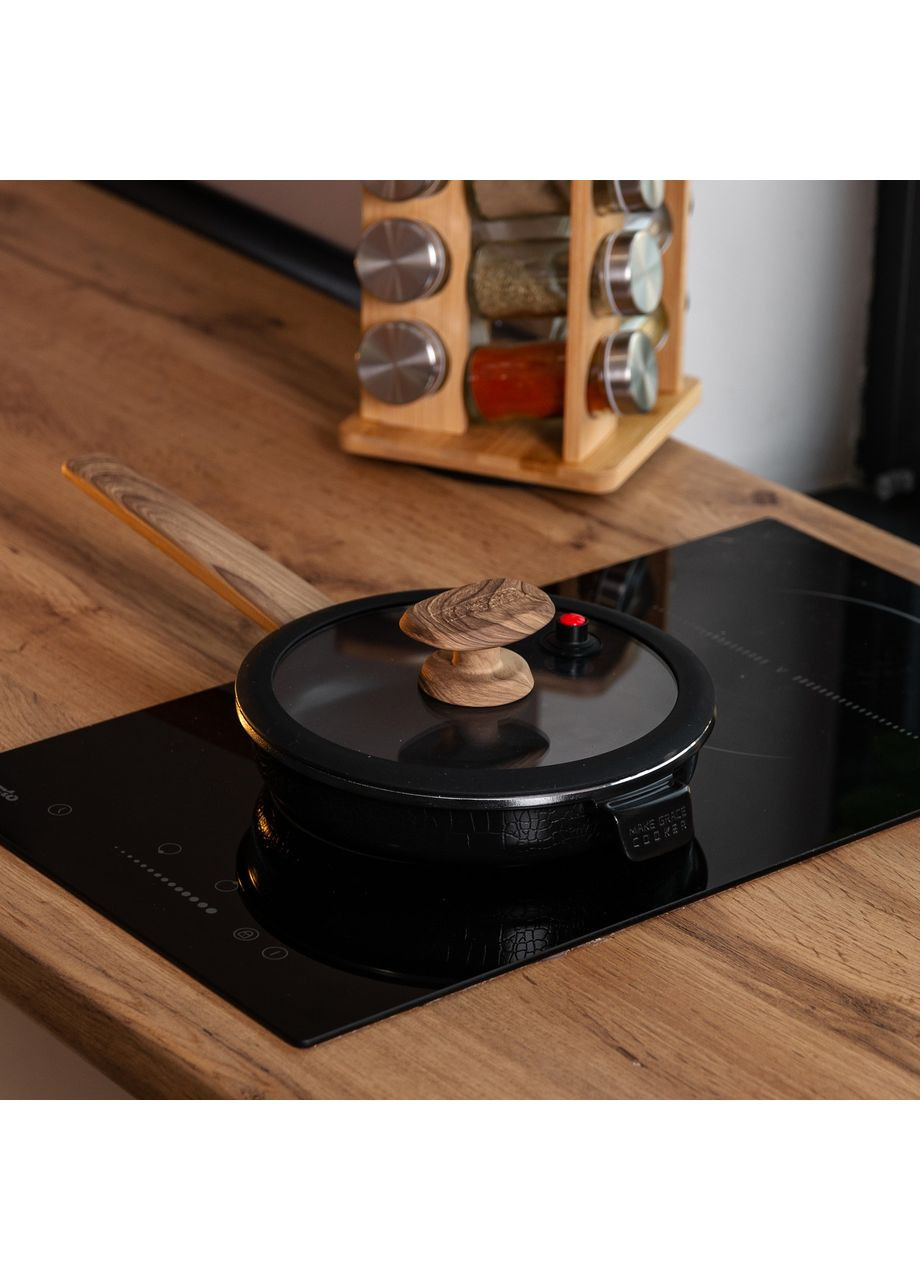 Алюминиевая сковорода 1 л с керамическим антипригарным покрытием Ø 20 см черная HP-4-456B MGC (370801819)