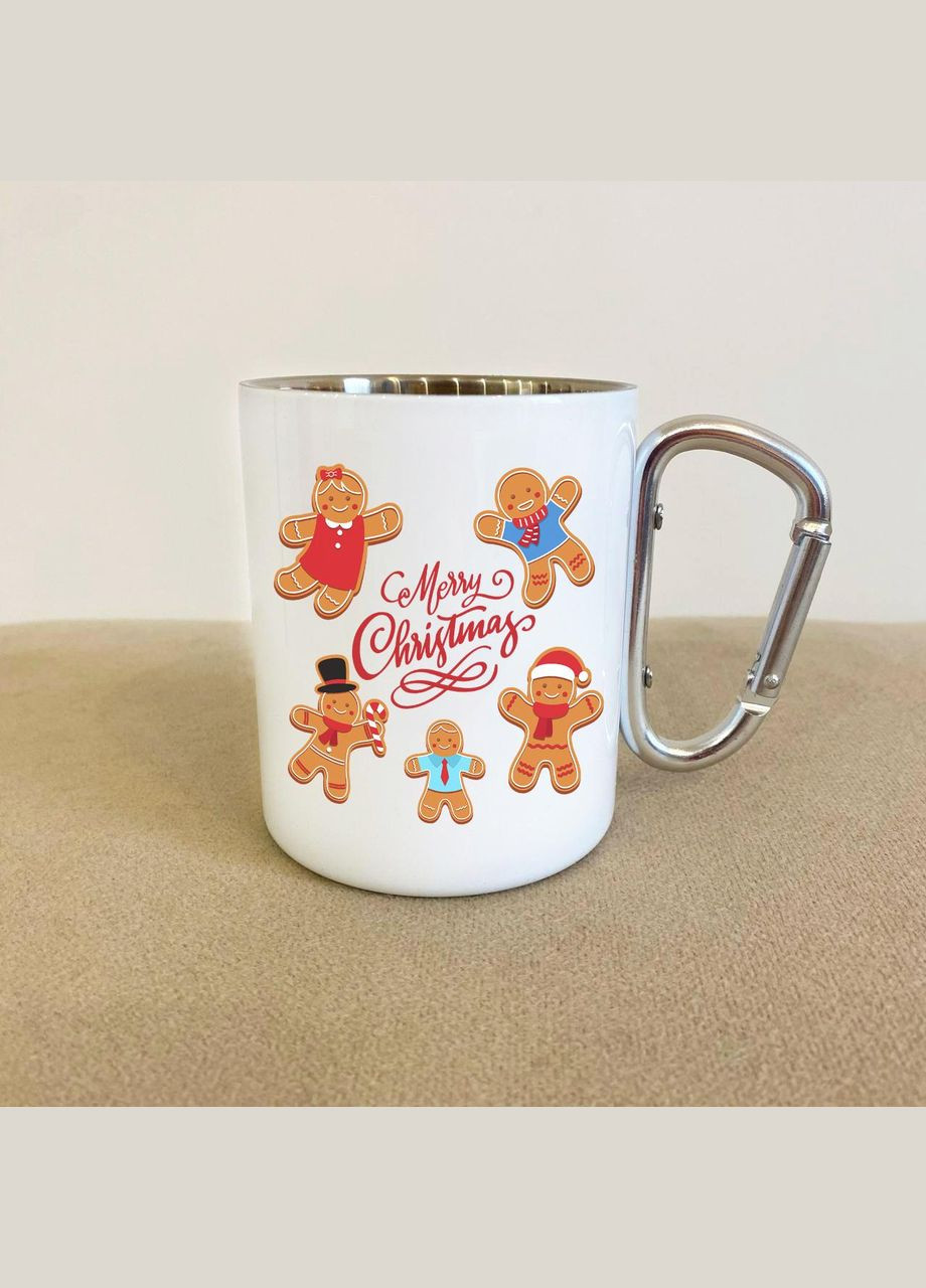 Кружка металлическая с карабином Merry Christmas 300 мл Белая No Brand (324263934)