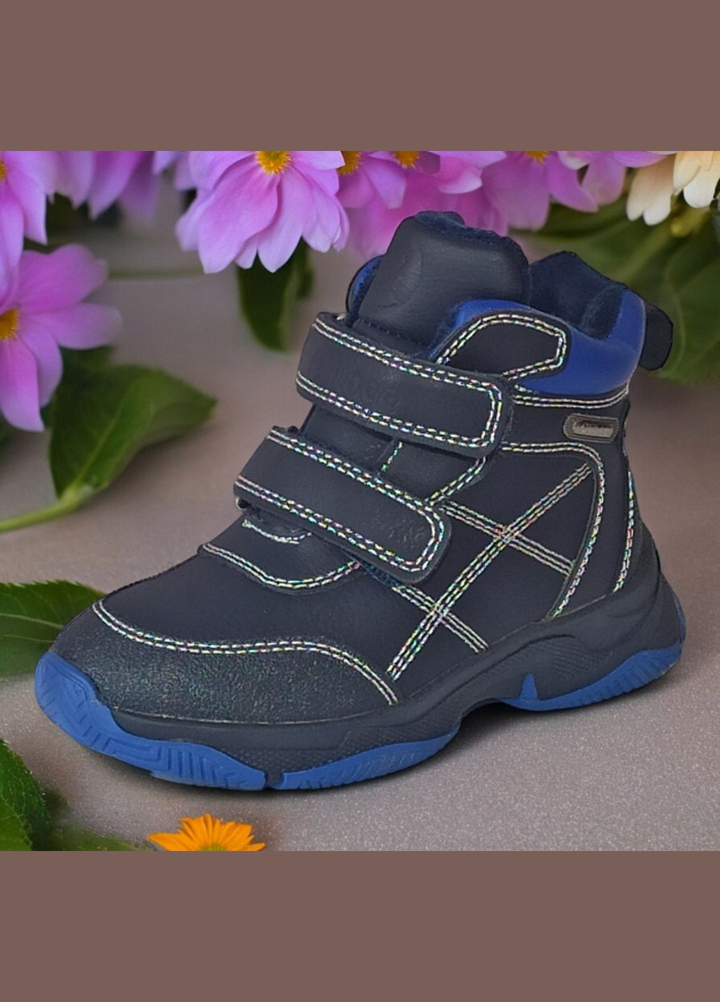 Синие спортивные, повседневные зимние ботинки дутики зимние для мальчика на овчине липучках н253 Clibee