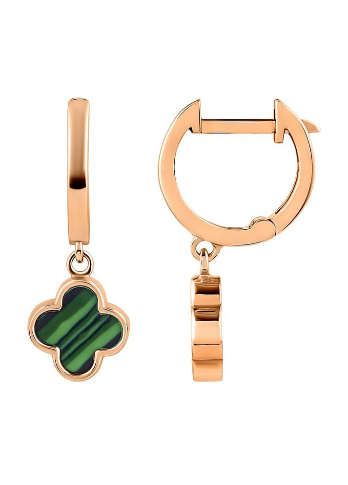 Золотые серьги Клевер с малахитом (40056.1) IRIJ (331017056)