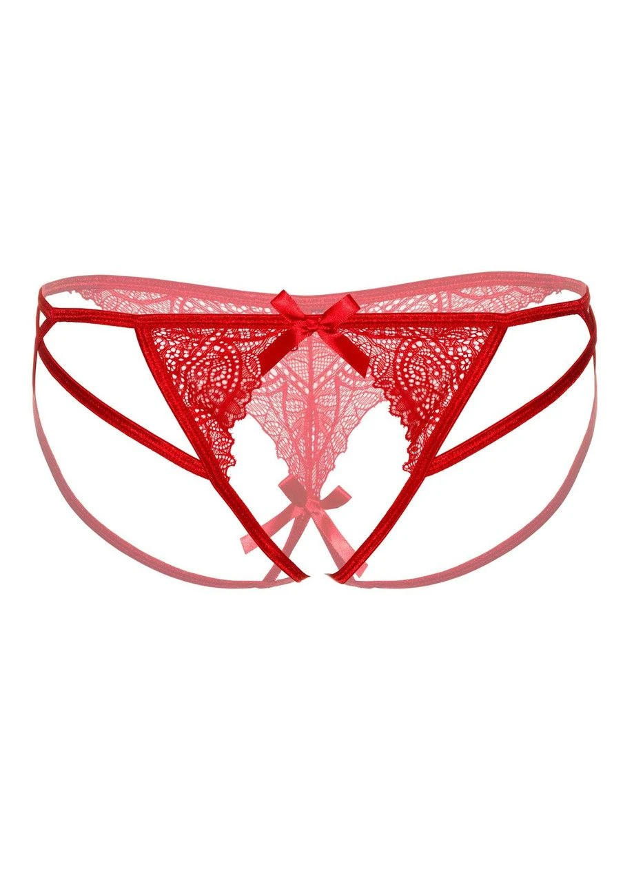 Мереживні трусики з бантиком та відкритою інтимною зоною Daring Intimates, червоні, Naomi (347296223)