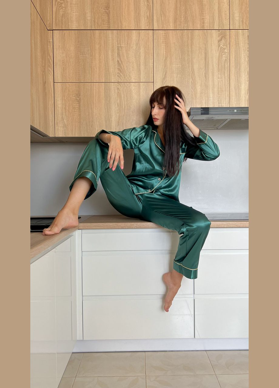 Зеленая всесезон женская шелковая пижама 2 Льва