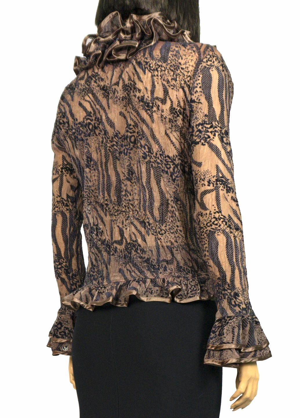 Коричневая демисезонная женская блуза из органзы с баской lw-116680-15 коричневый Lowett
