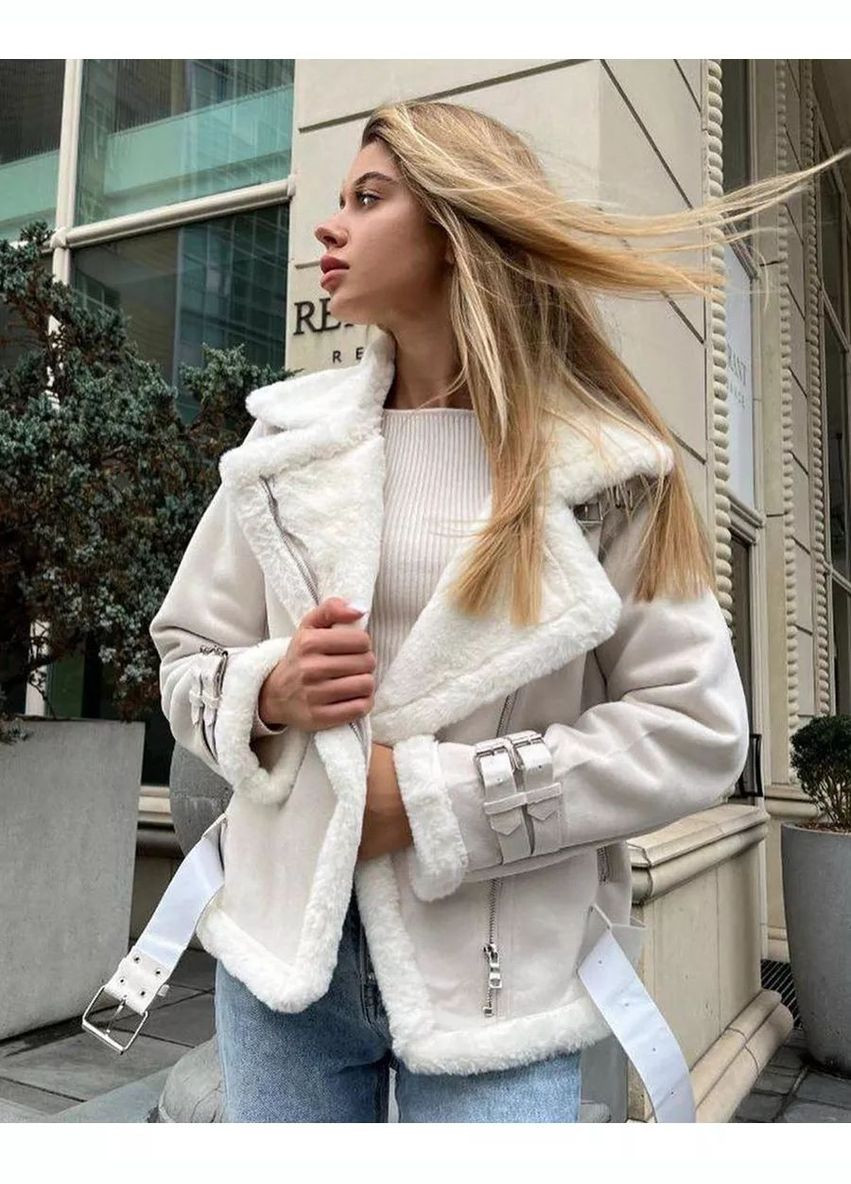 Жіноча дублянка 2141 Авіатор з поясом молочна You Best (303899216)