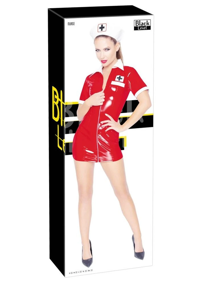 Костюм медсестри червоний вініловий Vinyl Nurse 2 предмети, Black Level (347287335)
