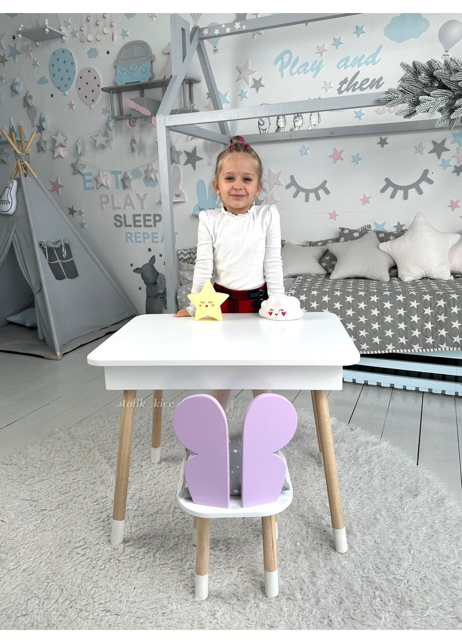 Столик с откидным верхом 54х60х45 и стульчик крылья бабочки 26х26х24, стол и стул для детей от 1 года, с фиолетовым No Brand (335039895)