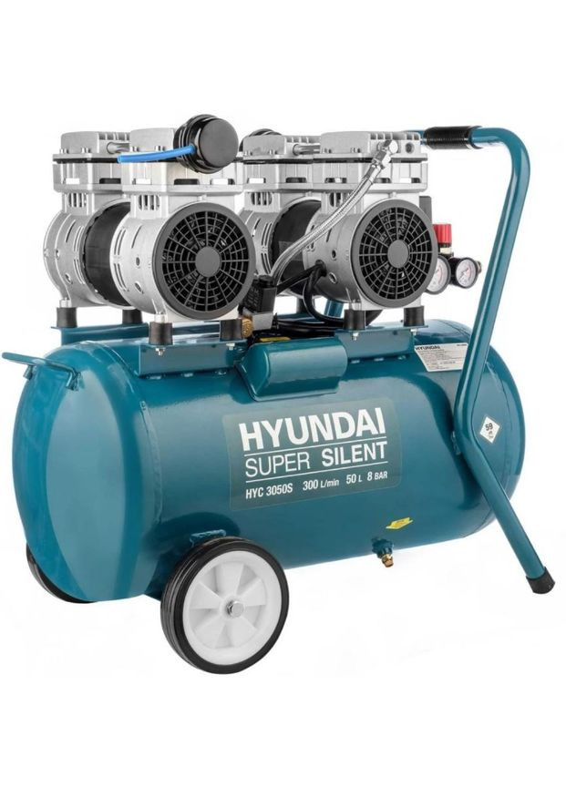 Компрессор воздушный HYC 3050S (2 кВт, 300 л/хв, 50 л) безмасляный 4-цилиндровый (26088) Hyundai (342758934)