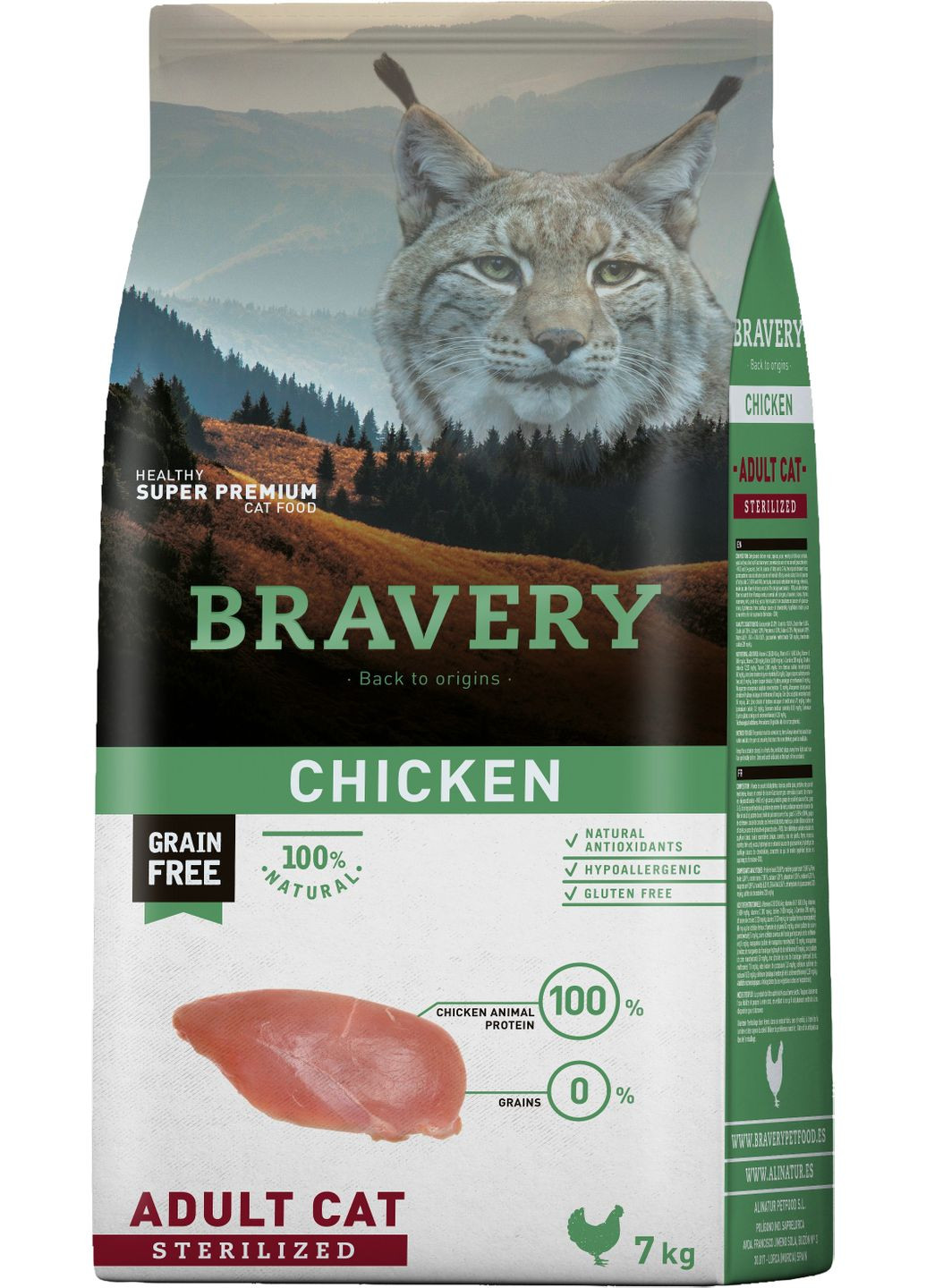 Сухий корм для стерилізованих дорослих кішок Chicken Adult Cat Sterilized з куркою 7 кг (8436538947661) Bravery (308976775)