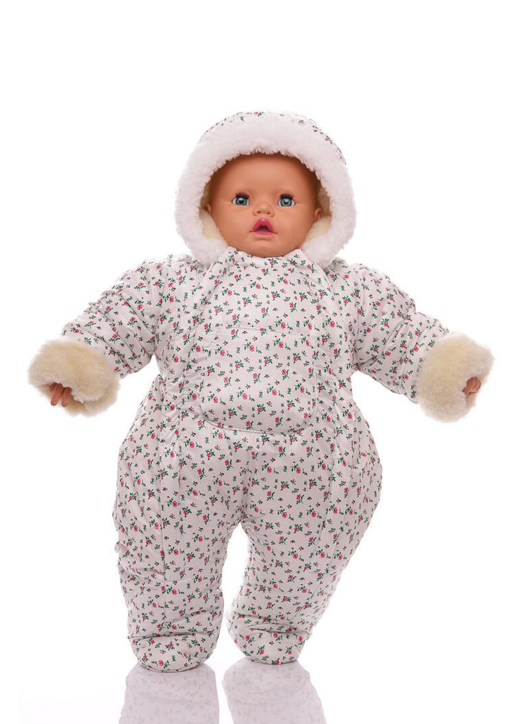 Чоловічок для дівчинки на хутрі без логотипу з принтом маленьких трояндок білий 74 см (51665) BABYKROHA (315340811)