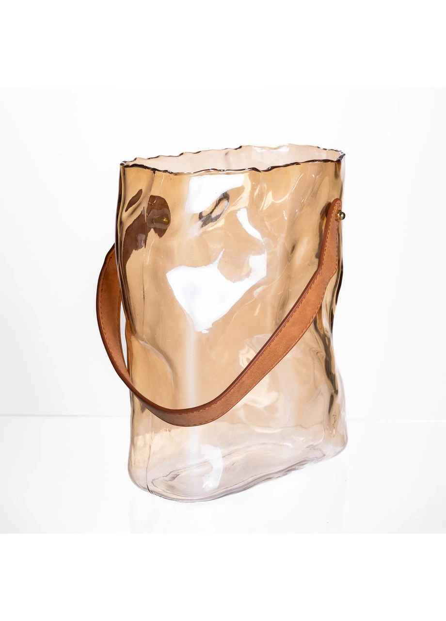 Подарункова скляна ваза сумочка з ручкою 18×9×25 (см) декоративна ваза 2.8 (л) для квітів Коричневий HP-19-157-1 Yiwu (386441981)