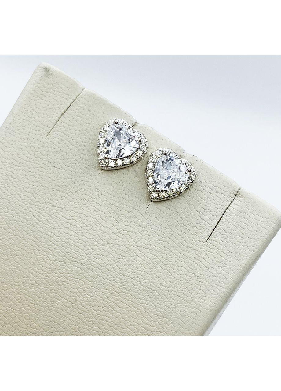 Сережки-пусети срібні з кубічним цирконієм "Серце" 2,4 г No Brand (369737713)