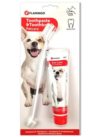 Зубна паста + щітка набір для собак 85 г (5400274984283) Flamingo (364748661)