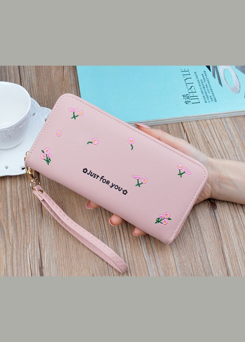 Клатч жіночий гаманець на блискавці з вишивкою квітами пудровий OEM (322068578)