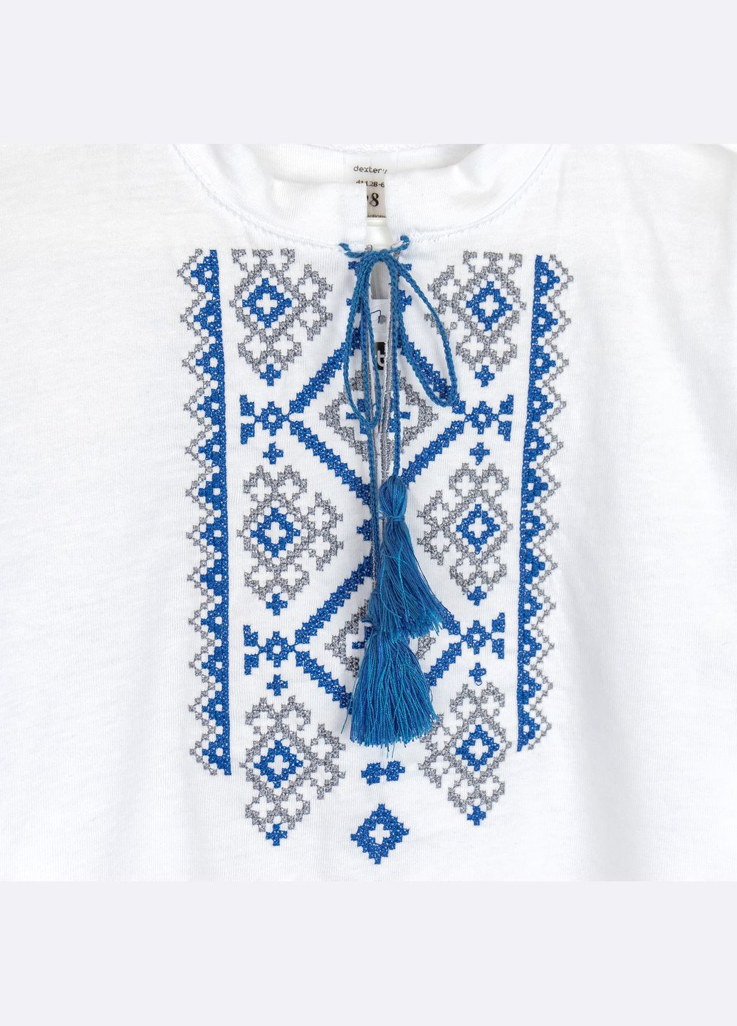 Белая летняя детская трикотажная вышиванка с коротким рукавом dexter's