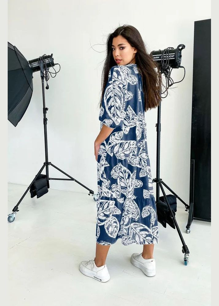 Синя повсякденний, кежуал сукня з пишною спідницею Seventeen з квітковим принтом