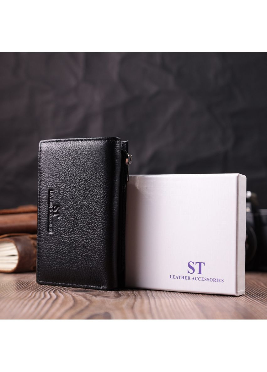 Шкіряний жіночий гаманець у три додавання 22488 Чорний st leather (389850281)
