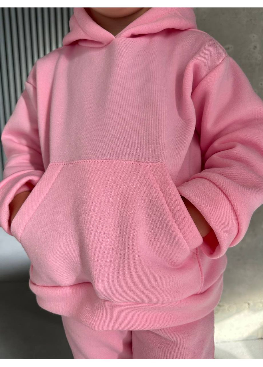 Розовый демисезонный костюм унисекс тринитка на флисе,оверсайз,брюки и тощие с капюшоном и карман кенгуру Україна