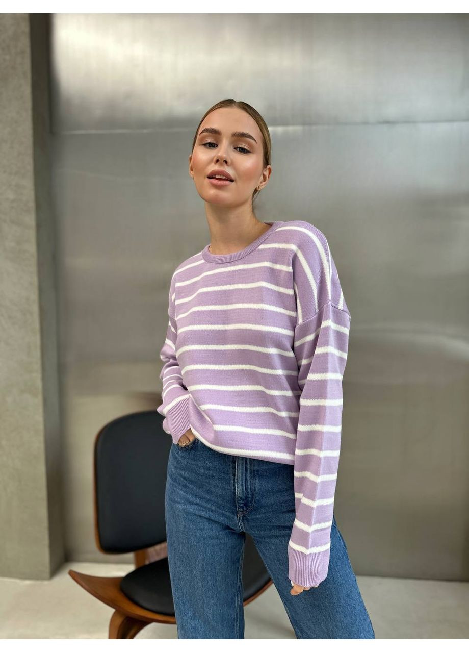 Лавандовий демісезонний жіночий светр в смужку No Brand