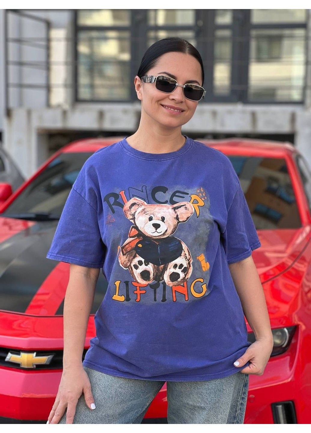 Футболка жіноча YIGOU 76 тай-дай з ведмедиком оверсайз No Brand - (329417453)
