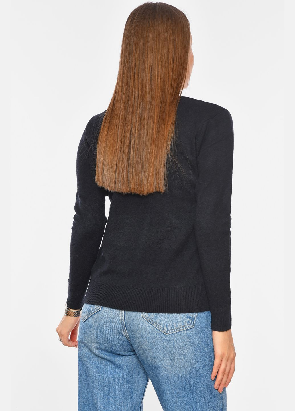 Темно-синий демисезонный свитер женский темно-синего цвета пуловер Let's Shop