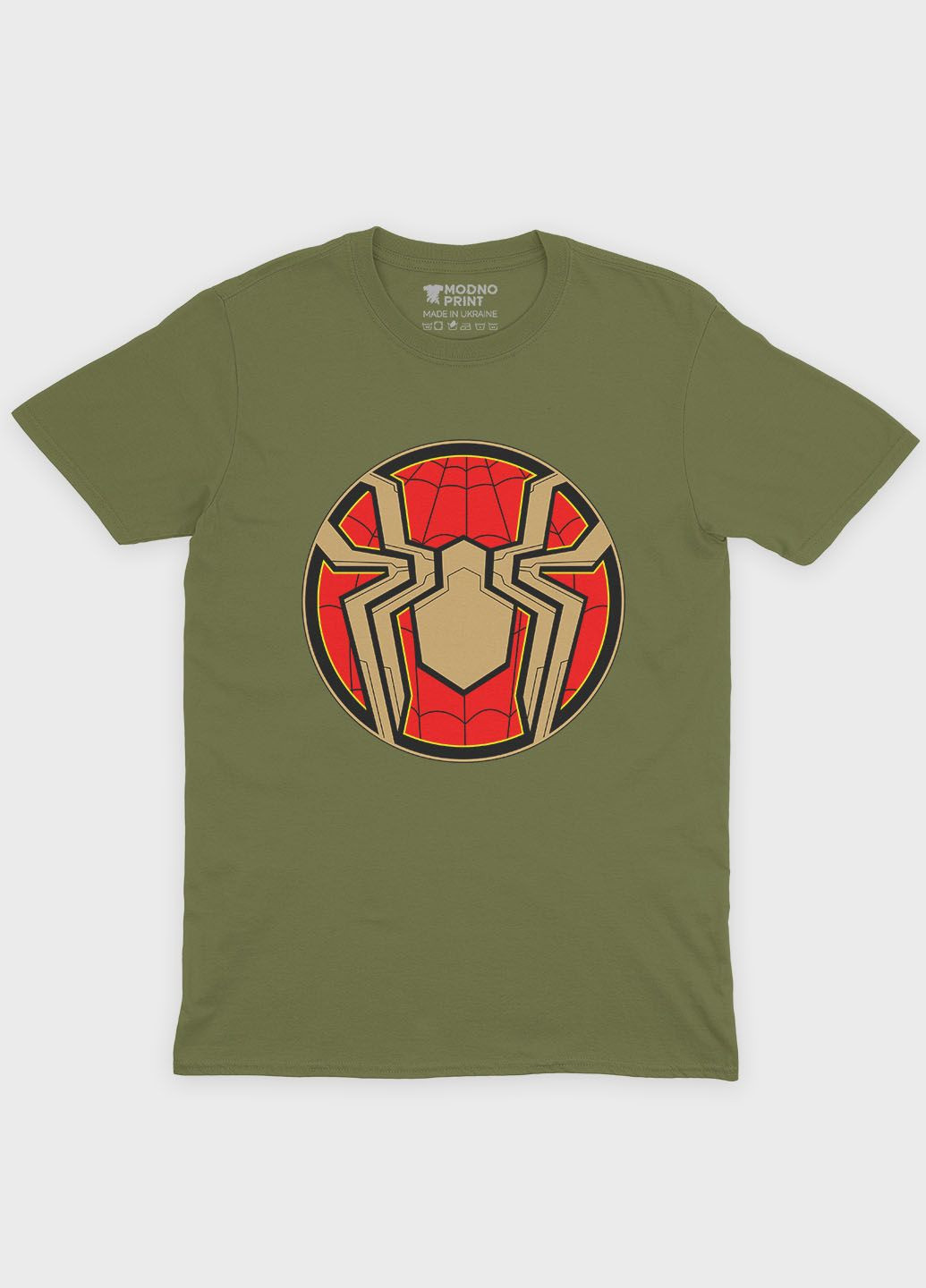 Хаки (оливковая) мужская футболка с принтом супергероя - человек-паук (ts001-1-hgr-006-014-105) Modno