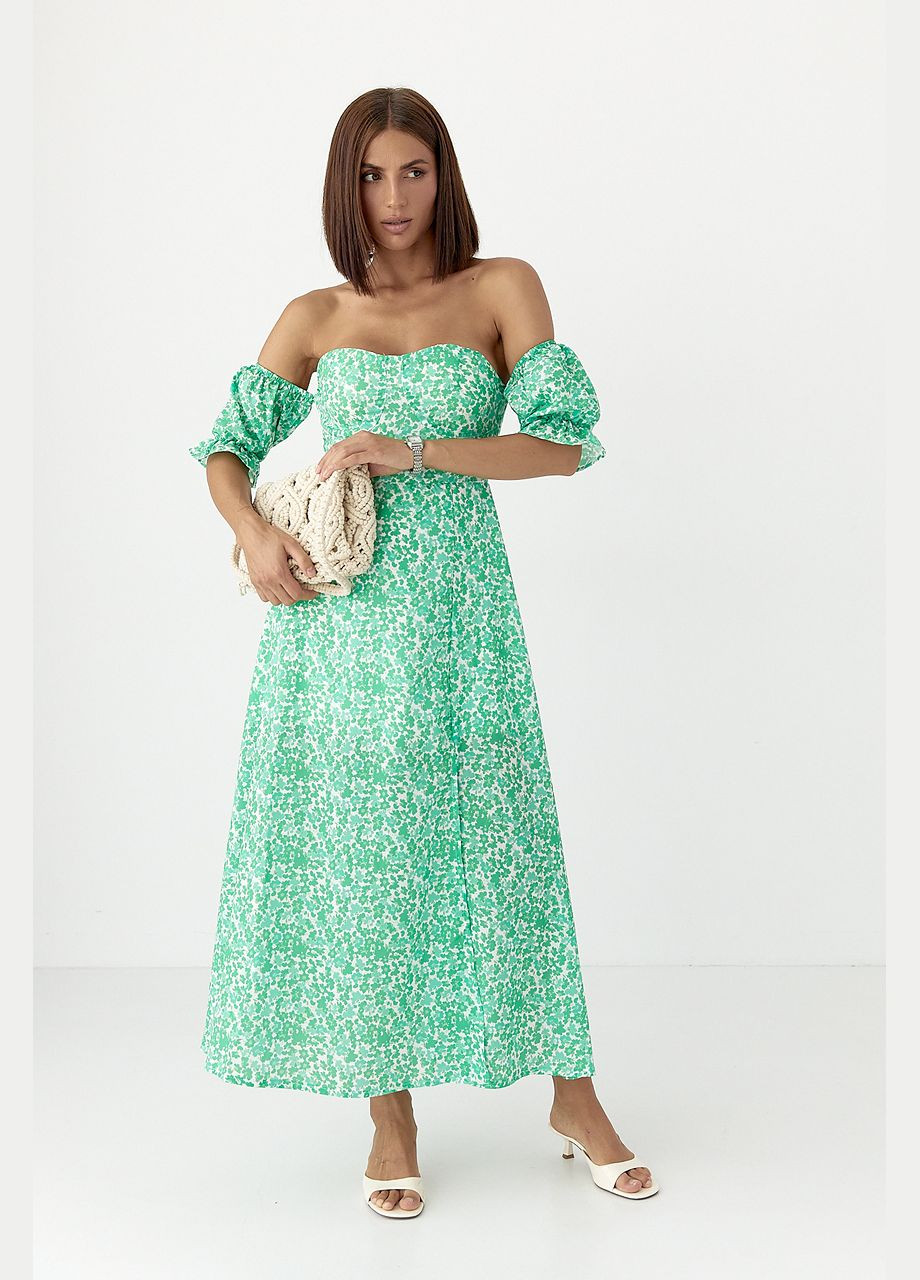 Зеленое платье-бюстье с цветочным принтом Lurex