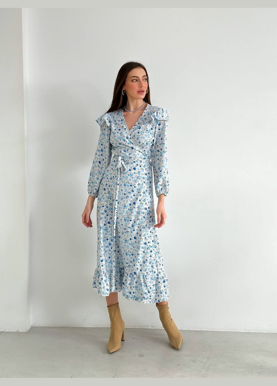 Блакитна святковий, коктейльна, ділова, повсякденний, вечірня жіноча сукня No Brand з квітковим принтом