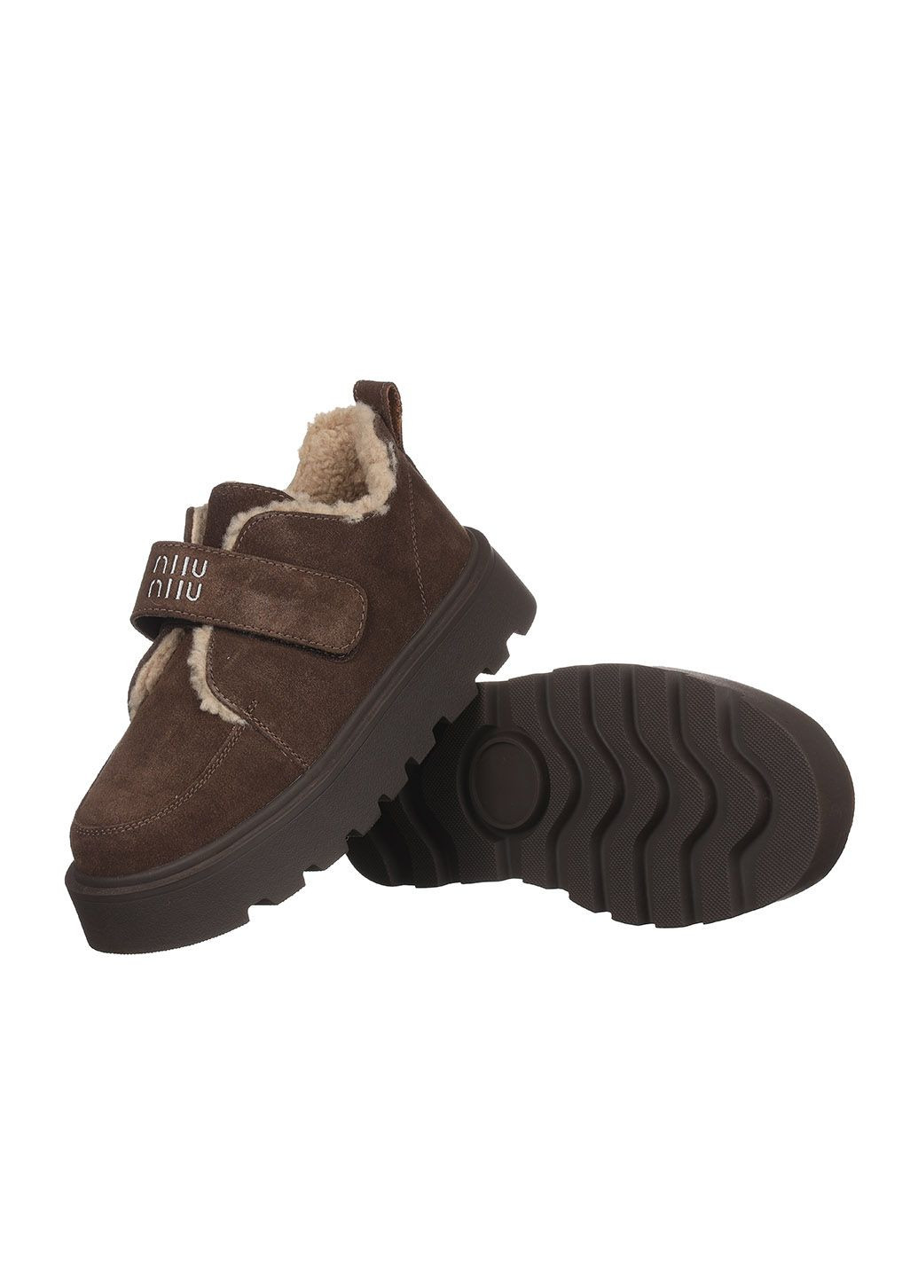 Угги женские зимние на липучке короткие теплые замшевые на высокой подошве повседневные для прогулок коричневые 2808-4 No Brand (362893825)