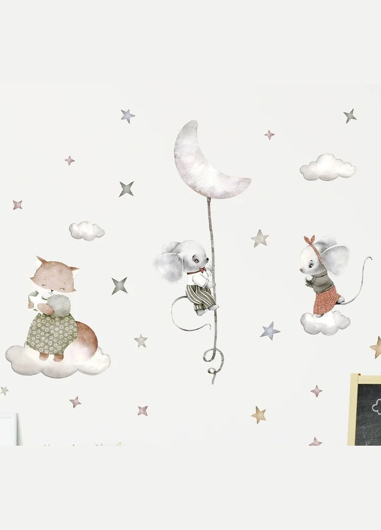Вінілові наклейки на стіну Мишки та котик на небі (лист 30 х 60 см) Б394-95-3 BRUP (302241781)