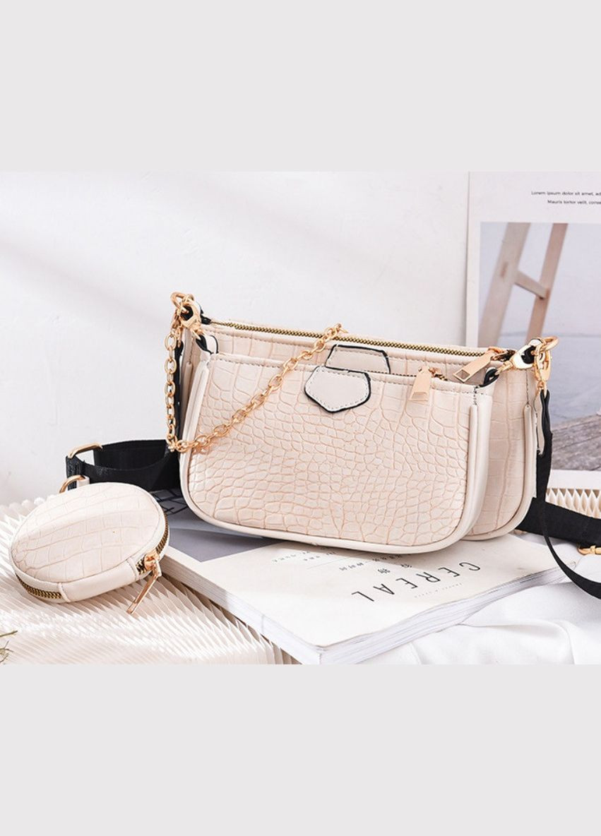 Жіноча міні сумочка клатч з екошкірним ланцюжком в стилі рептилія біла (sku_1249Б) No Brand (330576969)