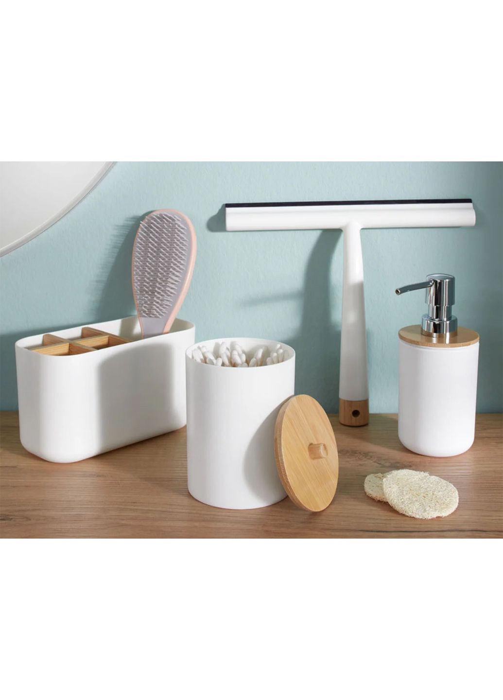 Контейнер з бамбуковою кришкою для ватних паличок 9х9х12 см білий Livarno home (315010902)