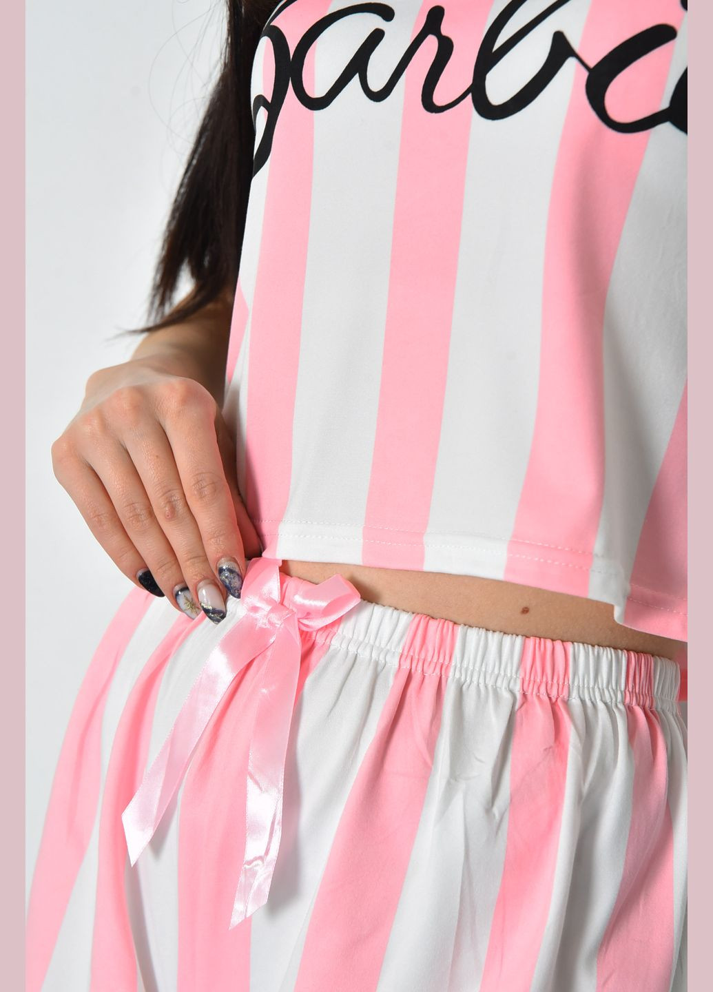 Біла всесезон піжама жіноча біло-рожевого кольору футболка + шорти Let's Shop