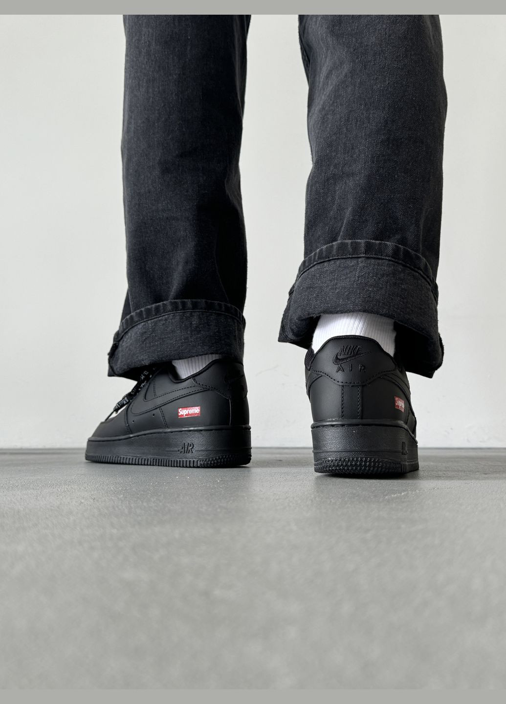 Кросівки жіночі і чоловічі Nike Air Force x Supreme black | Найк Аір Форс 1 чорні No Brand чорні демісезони (316231469)