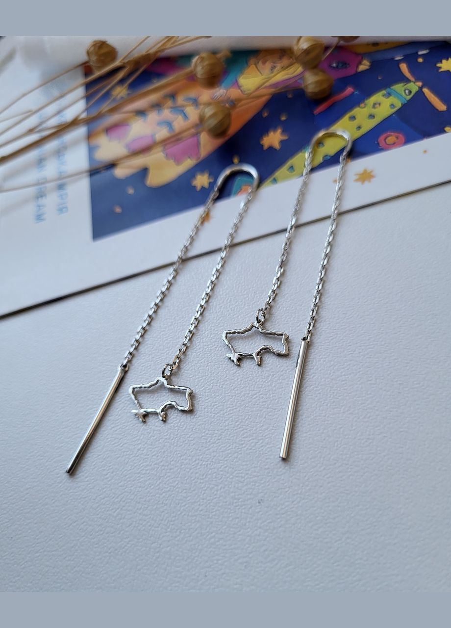 Срібні сережки-ланцюжка протяжки Моя Україна 2008/1 No Brand (306742667)