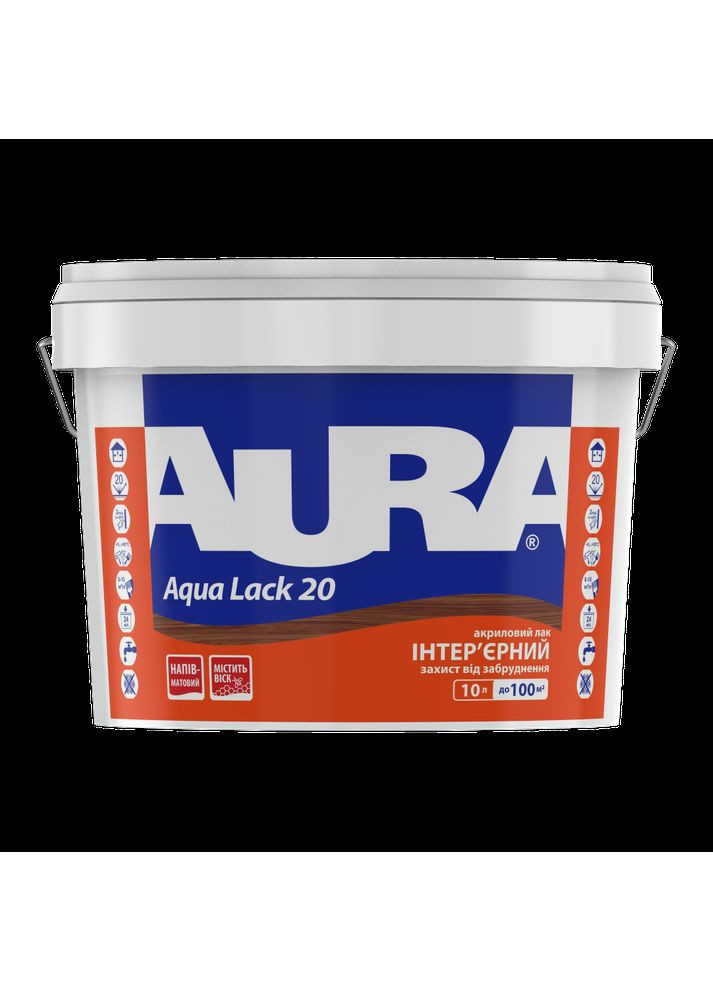 Лак інтер'єрний панельний Aqua Lack 20 ® напівматовий водорозчинний 10 л AURA (361433285)