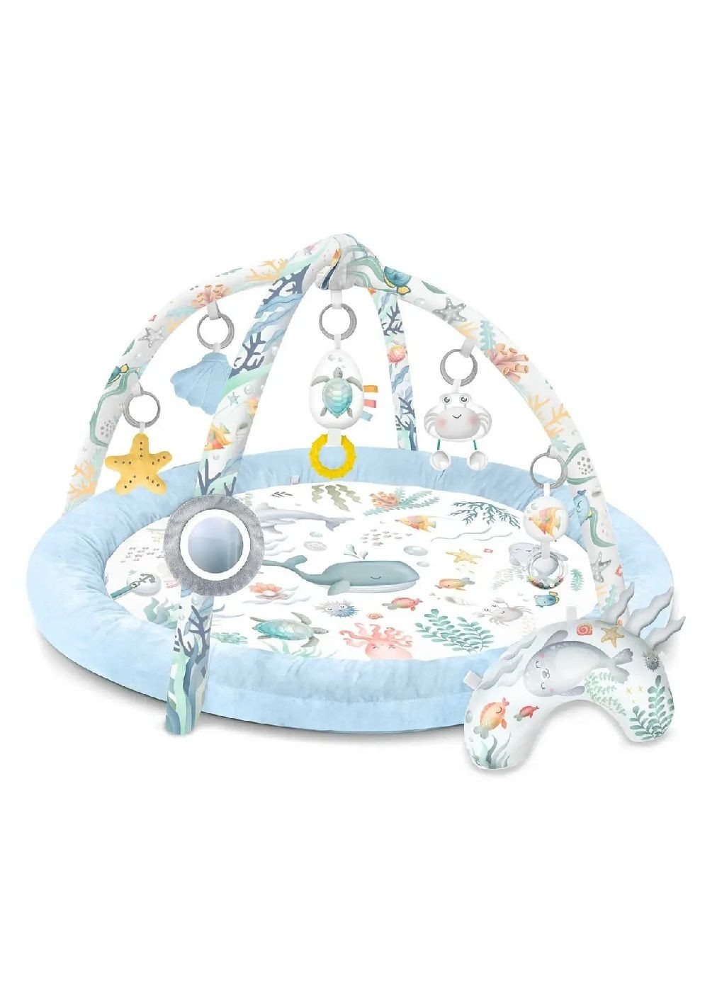 Розвиваючий інтерактивний ігровий килимок для дітей малюків з іграшками подушкою (476610-Prob) Океан блакитний Unbranded (285738607)