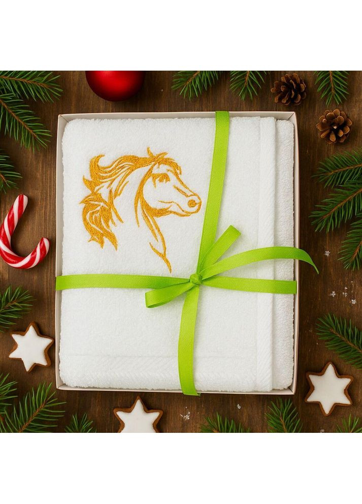 Рушник з вишивкою конячки Рік коника 50х90 см в подарунковому пакованні, бавовна коник жовтий IDEIA (369163428)