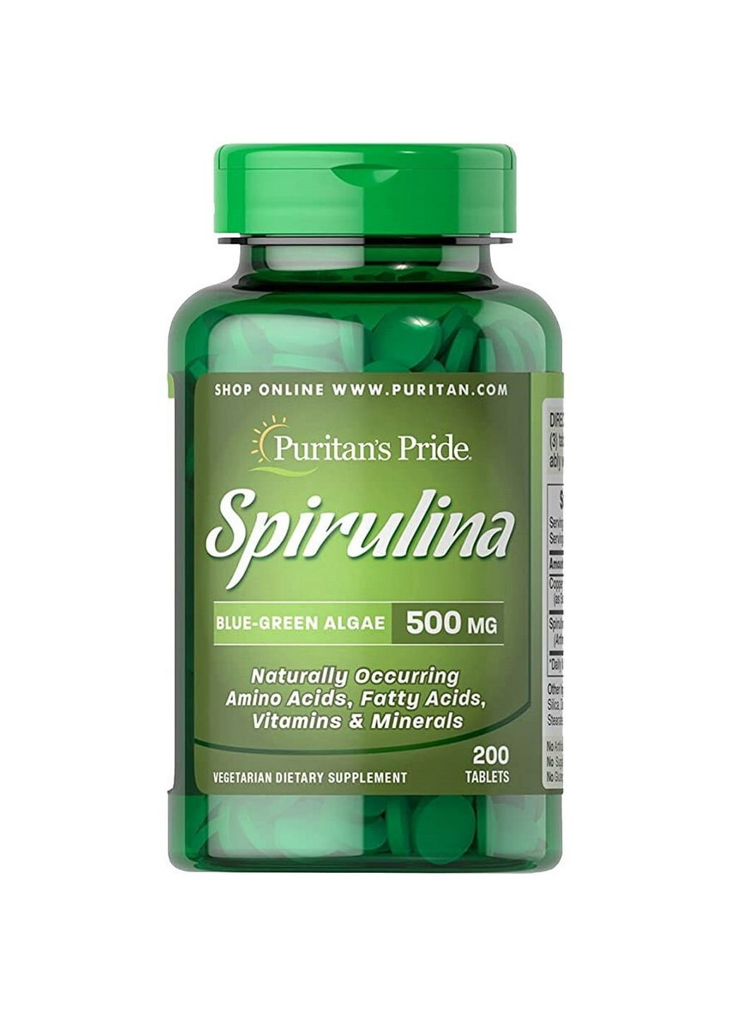 Натуральная добавка Spirulina 500 mg, 200 таблеток Puritans Pride (293477752)