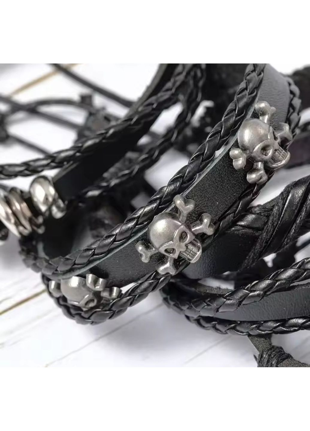 Набір плетених шкіряних браслетів універсального розміру з металевими вставками та чепами ZYX (370784283)