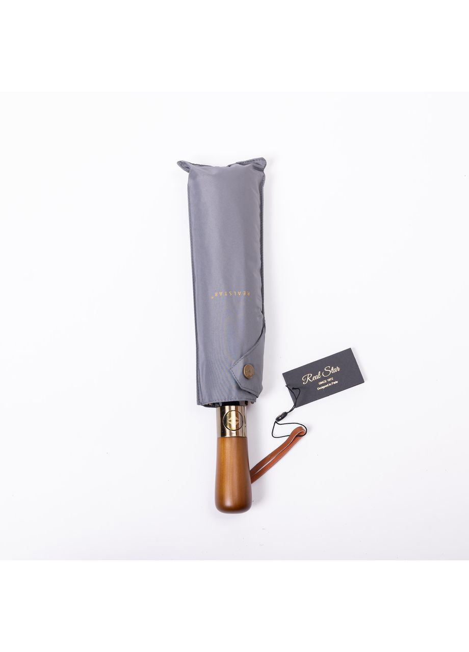 Серый зонт автоматический с деревянной ручкой классический из полиэстера диаметр 116 см hp-23-8g Yiwu (370675818)