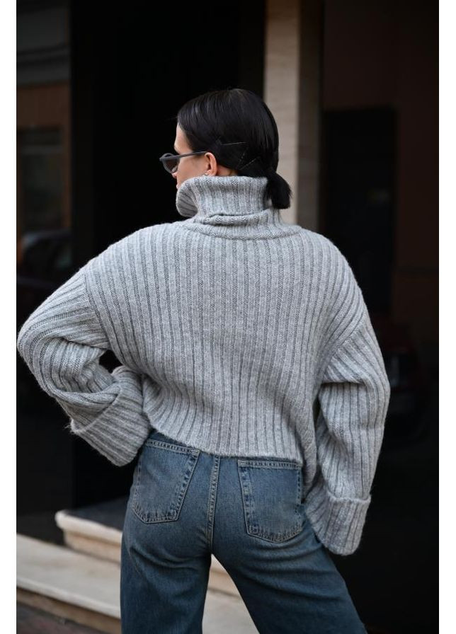 Серый зимний вязаный женский свитер No Brand