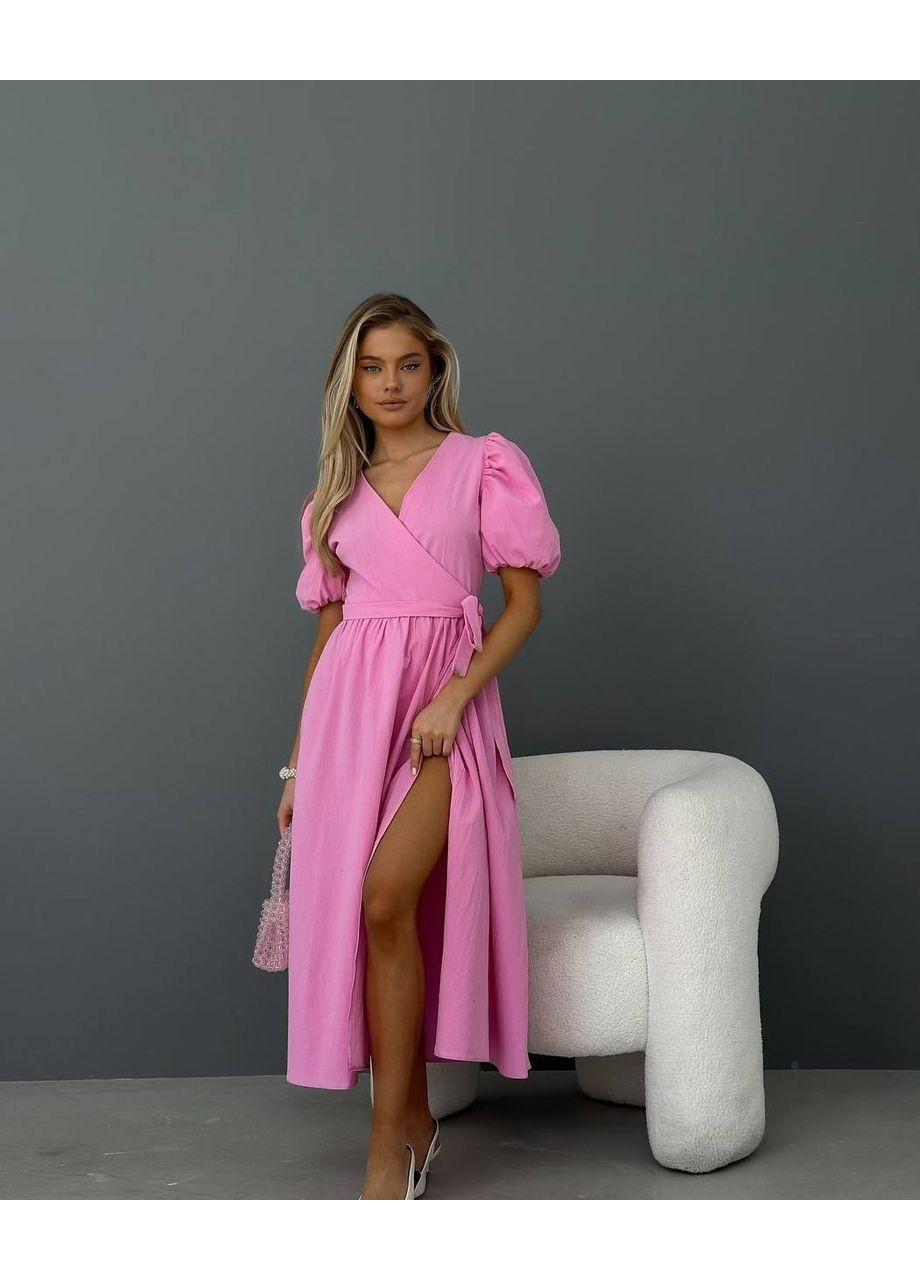 Рожева вишукана лляна сукня Fashion