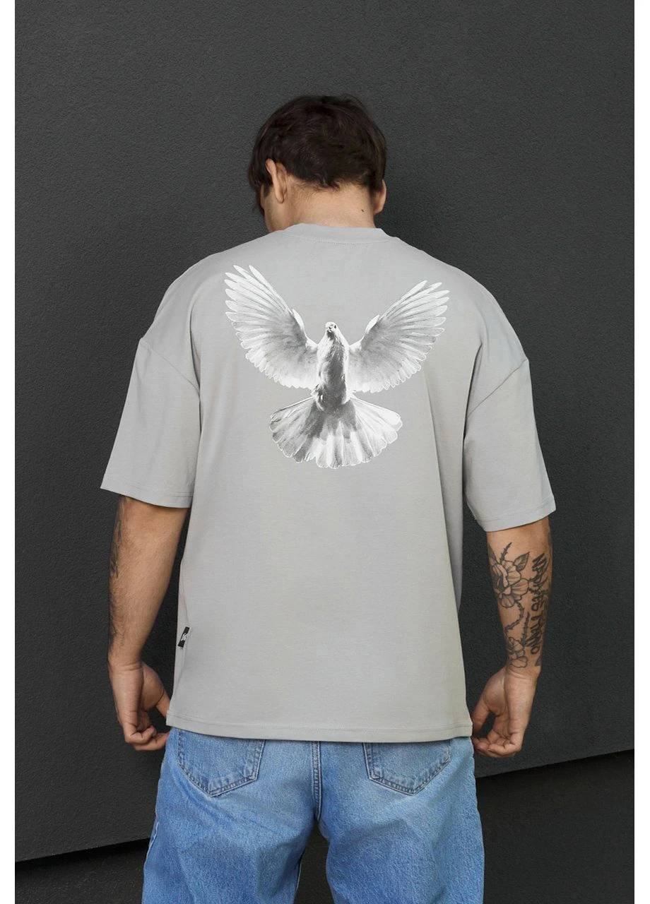 Комбінована чоловіча футболка стаф світлосіра оверсайз спортивна dove oversize seli Staff