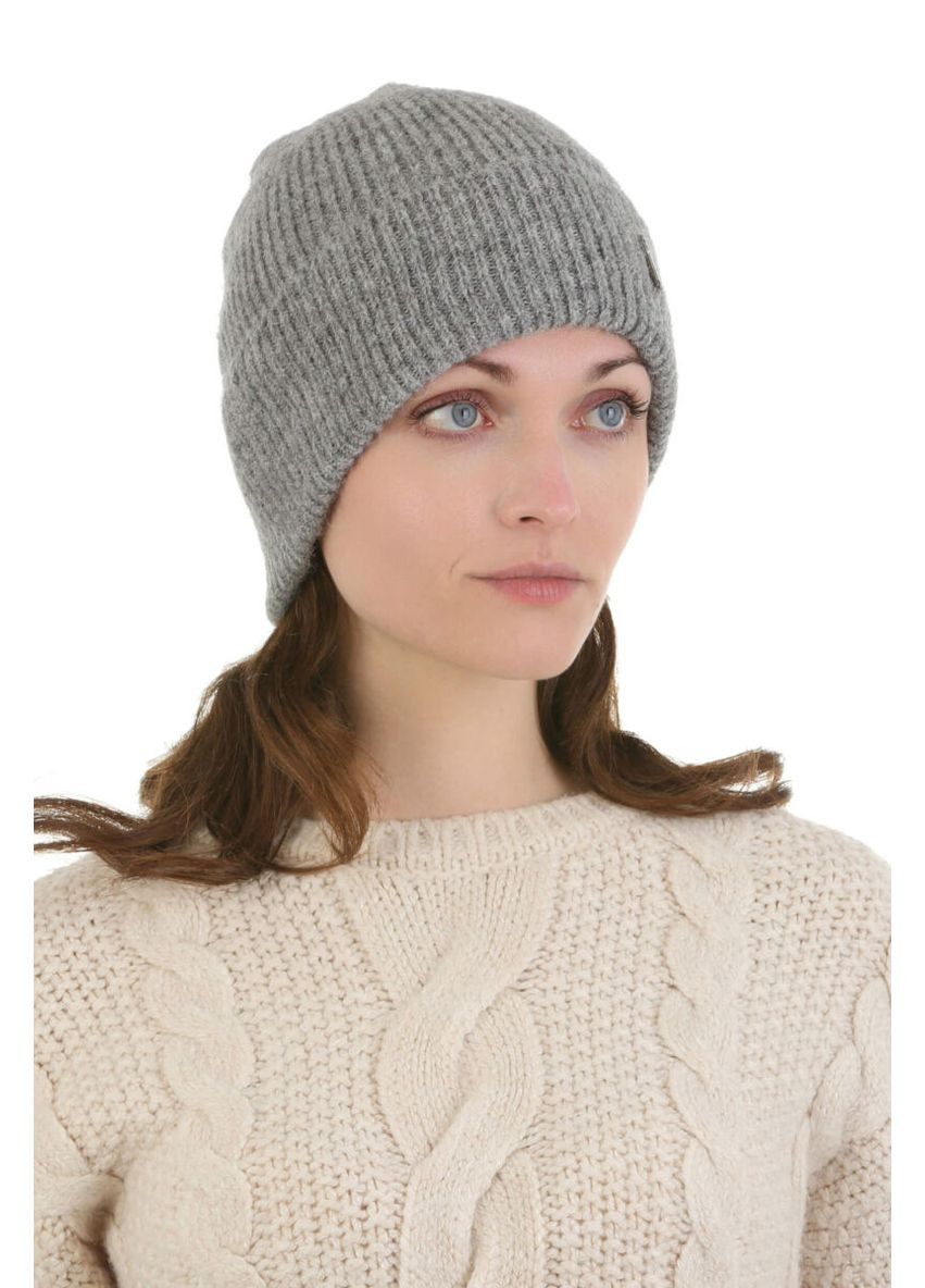 Шапка трикотажная женская из альпаки с отворотом серая (SC54202) Malisa (358205387)