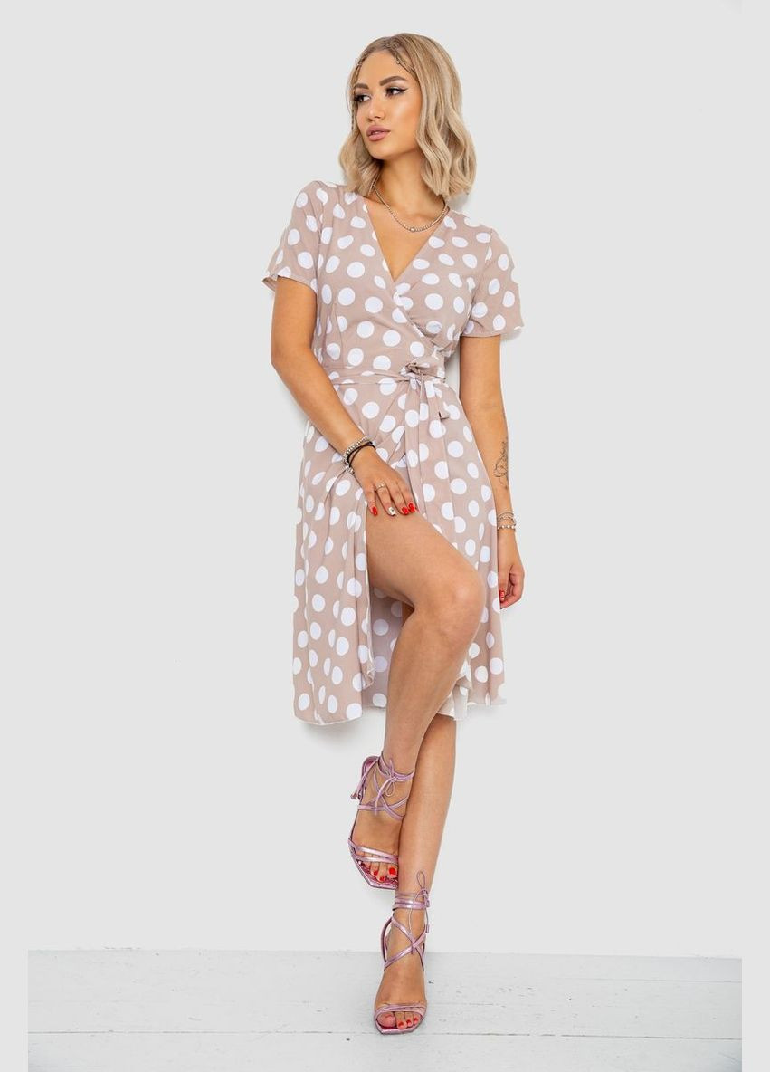 Бежевое повседневный летний сарафан софт v-образный на запах с поясом хаки (sku_241r166) No Brand в горошек