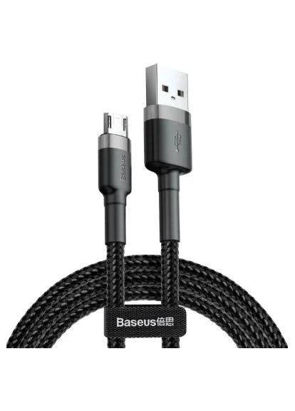 Дата кабель USB 2.0 AM to Micro 5P 0.5m Cafule 2.4A Black-Grey (CAMKLF-AG1) Baseus (396693408)
