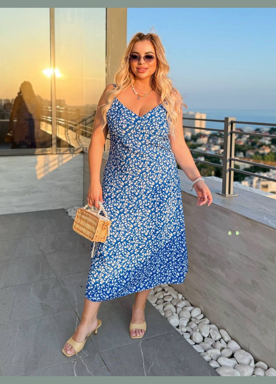 Синее повседневный платье No Brand с цветочным принтом