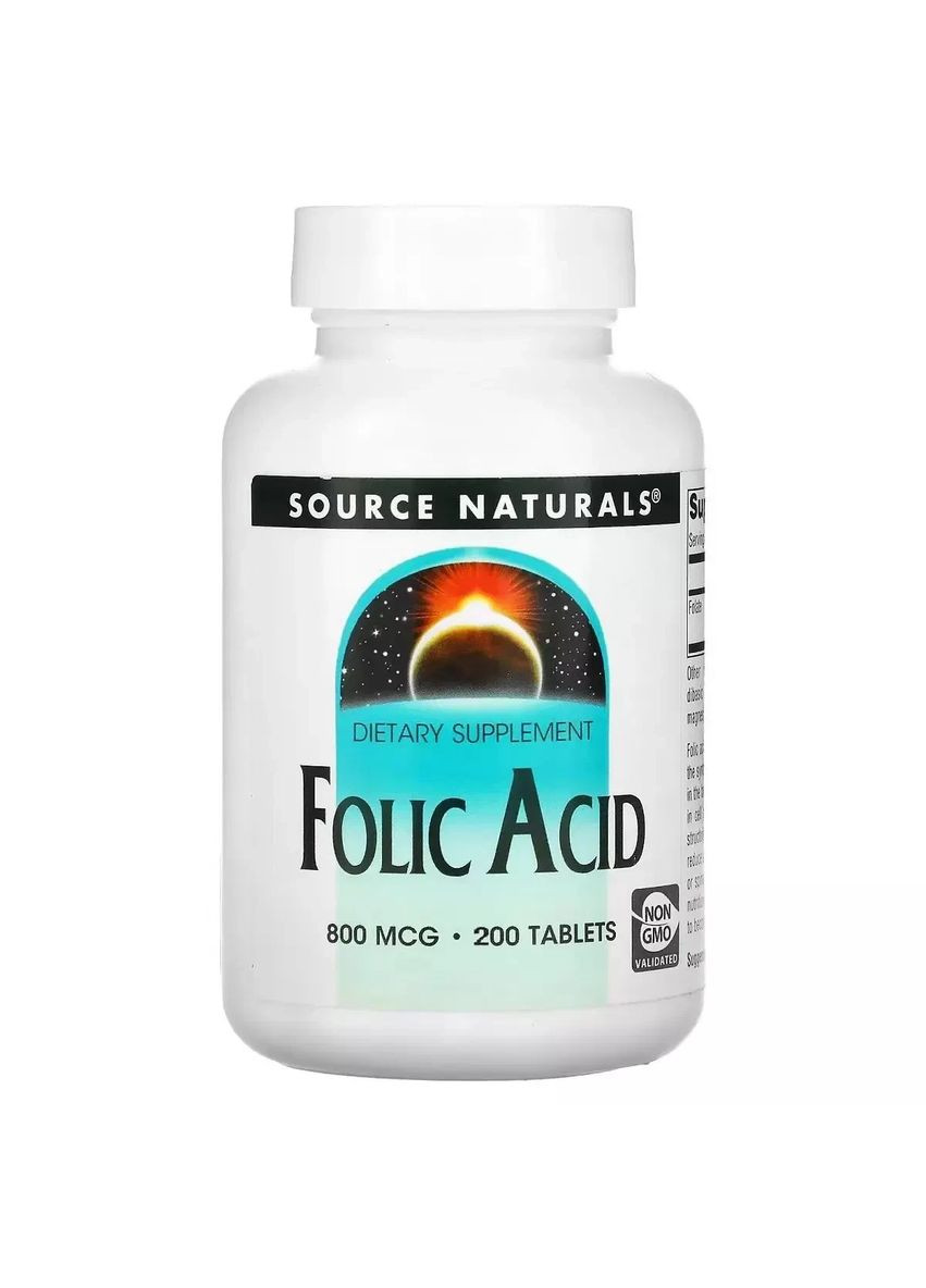 Фолиевая кислота Folic Acid 800 мкг, 200 таблеток Source Naturals (361115408)