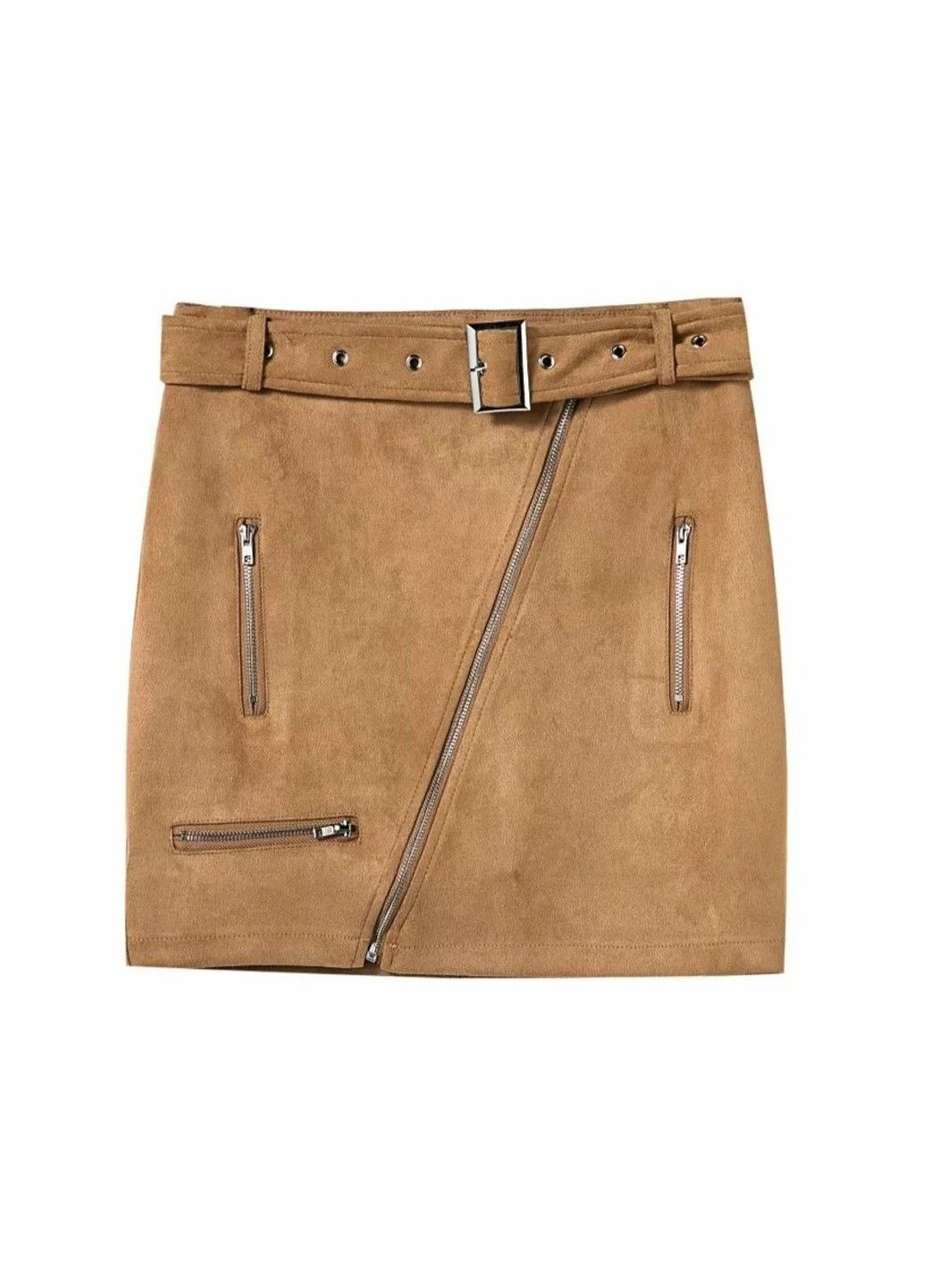 Бежевая праздничный, коктейльный, офисная, откровенный, повседневная, кэжуал, вечерний однотонная юбка женская замшевая с ремешком бежевая No Brand карандаш, а-силуэта (трапеция)