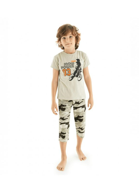 Бежевая детская пижама для мальчика футболка и капри. Donella Капрі